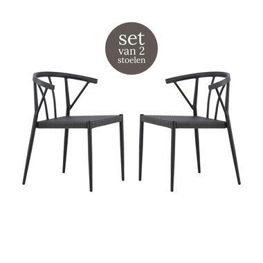 Nest outdoor Julian aluminium tuinstoel zwart - met rattan zitting - set van 2