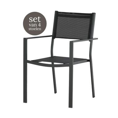 Nest outdoor Narda aluminium tuinstoel zwart - met armleuningen - set van 4