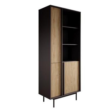 Meubella - Antigo - Boekenkast - Eiken/Antraciet - 83x43x195 cm