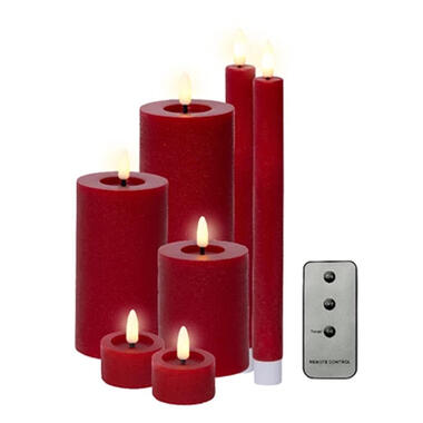 Lumineo LED kaarsen set - 7-delig - rood - met afstandsbediening