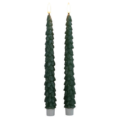 Anna's Collection LED kerstboom dinerkaarsen - 2x - groen - 27 cm