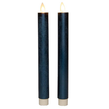 Anna's Collection LED dinerkaarsen - 2x - metallic blauw - 23 cm