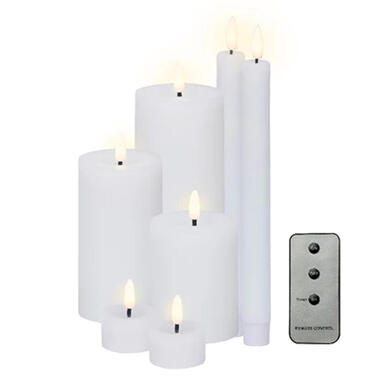 Lumineo LED kaarsen set - 7-delig - wit - met afstandsbediening