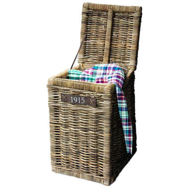 Van Der Leeden Wasmand met deksel rotan 40 x 40 x 66 cm
