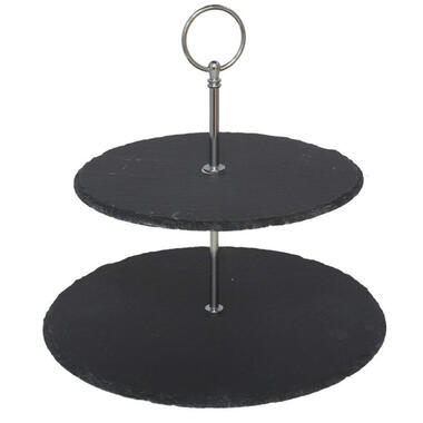 Gerimport Etagere - 2-laags - leisteen en chroom - 20 x 25 cm