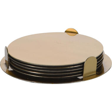 Bellatio Design Onderzetters - 6x - goud - 8,5 cm - met houder