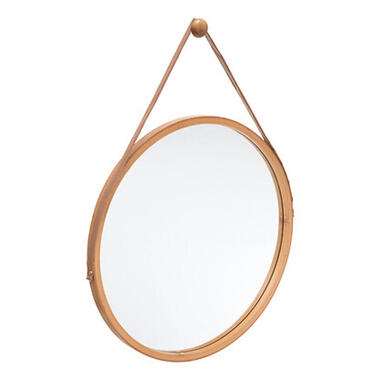 5five Wandspiegel met ophanghaak - rond - bamboo - leer - D38 cm