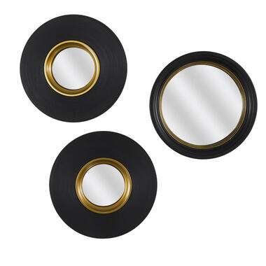 Home Deco Factory spiegel - 3x stuks - D25,5 - zwart/goud