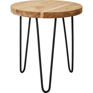 Home & Styling Bijzettafel - zwart/bruin - metaal en teak hout