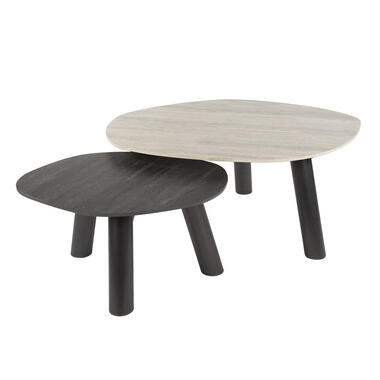 Hoyz Collection - Salontafel Twin Set Van 2 - Keramiek Travertin Zwart-grijs