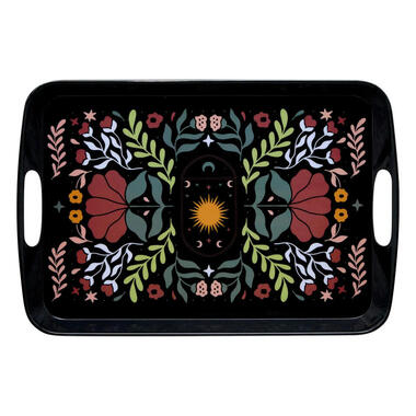 5Five Design dienblad van melamine - 39 x 26 cm - flowers print zwart