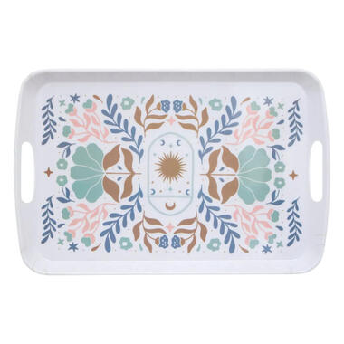 5Five Design dienblad van melamine - 47 x 30 cm - flowers print wit