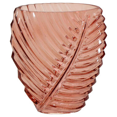 Mega Collections vaas Leafy - roze - blader relief - 14 x 25 cm
