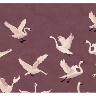 ESTAhome fotobehang zwanen mauve paars - 3 x 2.79 m