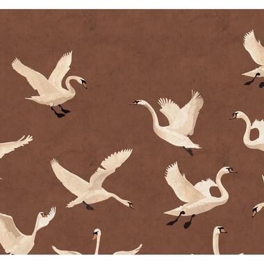 ESTAhome fotobehang zwanen terracotta bruin - 3 x 2.79 m