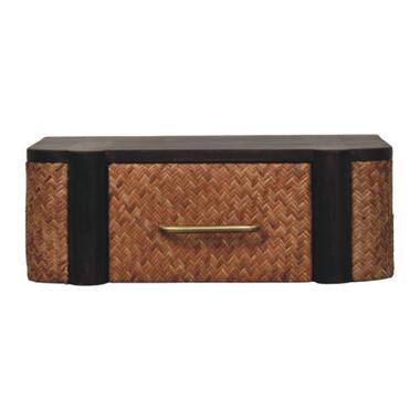 Artisan Furniture Massief Hout Rattan Curve Wandgemonteerde Lade, Donkerbruin