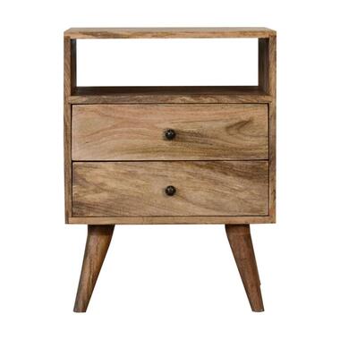 Artisan Furniture Massief Hout Klassiek Oak-ish Nachtkastje, 2 Lades, Beige