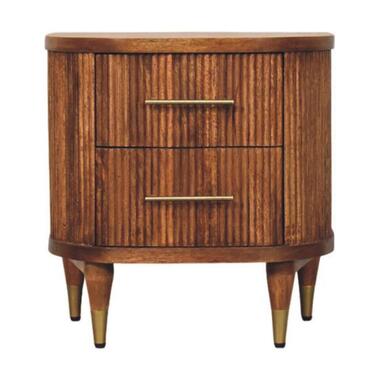 Artisan Furniture Massief Houten Geribd Nachtkastje met Messing Accenten, 2Lades