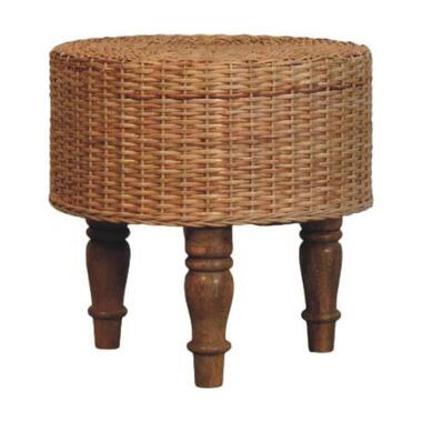 Artisan Furniture Massief Houten Regency Ronde Gevlochten Kruk, Beige Kleur