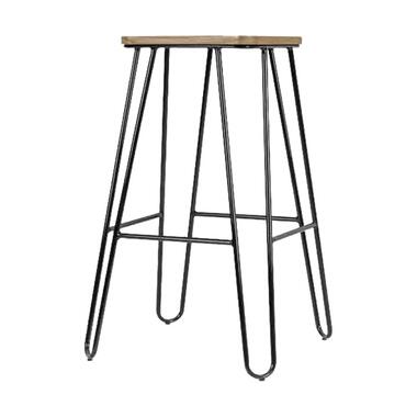 Legend Wire metalen barkruk zwart - met houten zitting - 65 cm