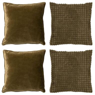 KUSSENSET - 4-delig - Texture Harmony - 45x45 cm - inclusief binnenkussens - gro