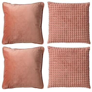 KUSSENSET - 4-delig - Texture Harmony - 45x45 cm - inclusief binnenkussens - roz