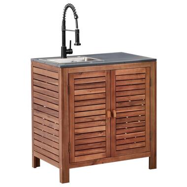 BRUCOLI - Buitenkeukenkast met spoelbak - Bruin/Zwart - Acaciahout