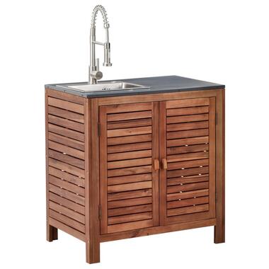 BRUCOLI - Buitenkeukenkast met spoelbak - Bruin/Zilver - Acaciahout