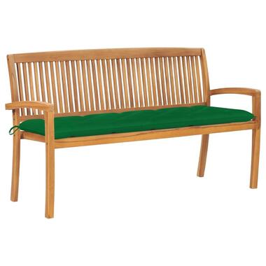 vidaXL - Tuinbank stapelbaar met groen kussen - Teakhout - 159x57.5x90 cm