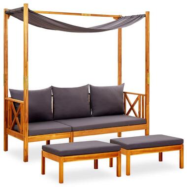 vidaXL - Tuinbank met grijs luifel en voetenbanken - Acaciahout - 179x66x180 cm