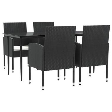 vidaXL - 5-delige Tuinset wit kussens - Zwart - Poly rattan en glas - 160x80cm