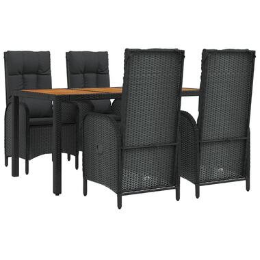 vidaXL - Tuinset 4 verstelbaar stoelen - Zwart PE rattan en hout - 80x80 cm