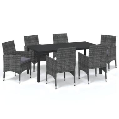 vidaXL - 7-delige Tuinset met kussens - Grijs - Poly rattan en HKC - 185x90 cm
