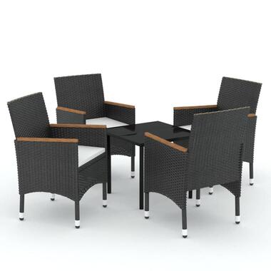vidaXL - 5-delige Tuinset met kussens & armsteun - Zwart poly rattan - 80x80 cm