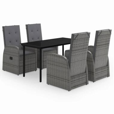 vidaXL - 5-delige Tuinset met kussens 4 grijs verstelbaar stoelen - 140x70 cm