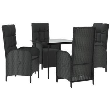 vidaXL - 5-delige Tuinset met kussens - Zwart - PE-rattan en glas - 80x80 cm