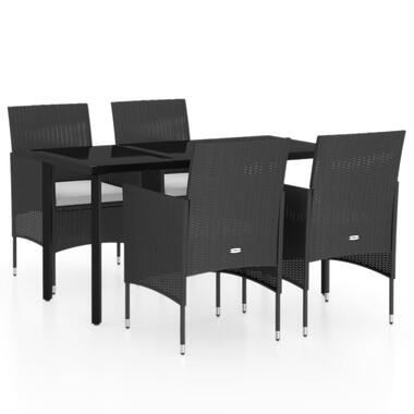 vidaXL - 5-delige Tuinset met kussens - Zwart - PE rattan - 140x70 cm