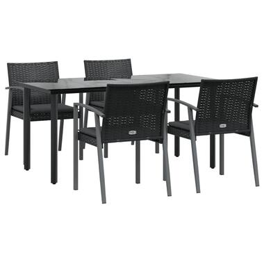 vidaXL - 5-delige Tuinset met zitkussens - Zwart - Poly rattan - 160x80 cm