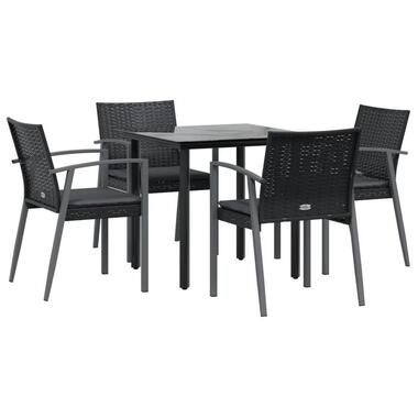 vidaXL - 5-delige Tuinset met zitkussens - Zwart - Poly rattan - 80x80 cm