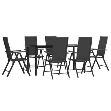 vidaXL - 7-delige Tuinset 6 fauteuils - Zwart PE rattan en aluminium - 160x80 cm