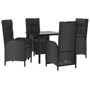 vidaXL - 4-zits Tuinset met kussens - Zwart - PE-rattan en glas - 160x80 cm