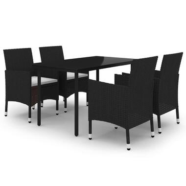 vidaXL - 4-zits Tuinset met wit kussens - Zwart - PE rattan en glas - 140x70 cm
