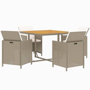 vidaXL - 5-delige Tuinset wit kussens - Beige poly rattan en glas - 109x107 cm