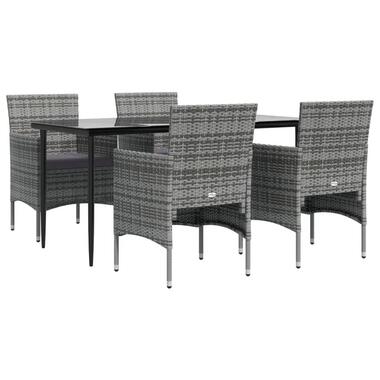 vidaXL - 5-delige Tuinset met kussens - Grijs poly rattan en staal - 160x80 cm