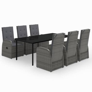 vidaXL - 7-delige Tuinset met kussens 6 grijs verstelbaar stoelen - 200x100 cm