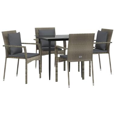 vidaXl - 5-delige Tuinset - 4 Grijs PE-rattan fauteuils met kussens - 160x80 cm