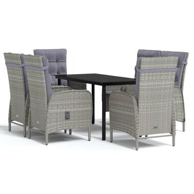 vidaXL - 7-delige Tuinset met kussens - Grijs PE rattan en glas - 140x70 cm