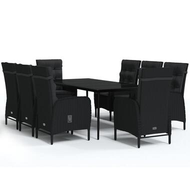 vidaXL - 9-delige Tuinset met kussens - Zwart PE rattan en glas - 200x100 cm