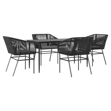 vidaXL - 5-delige Tuinset grijs kussens - Zwart PE rattan en staal - 160x80 cm