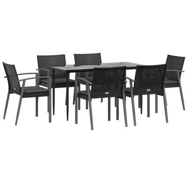 vidaXL - 7-delige Tuinset met zitkussens - Zwart - Poly rattan - 140x70 cm